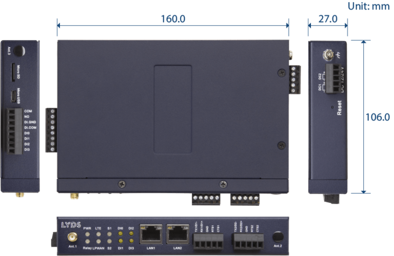 linkence multi function IoT gateway dimensions 160x106x27 mm